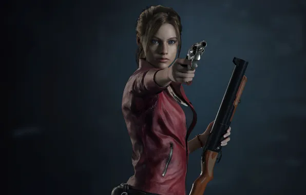 Девушка, пистолет, фон, Resident Evil 2, Resident Evil 2 (2019)
