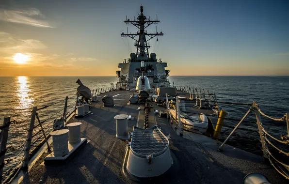 Sky, ocean, clouds, sun, Maine, destroyer, navy, US Navy