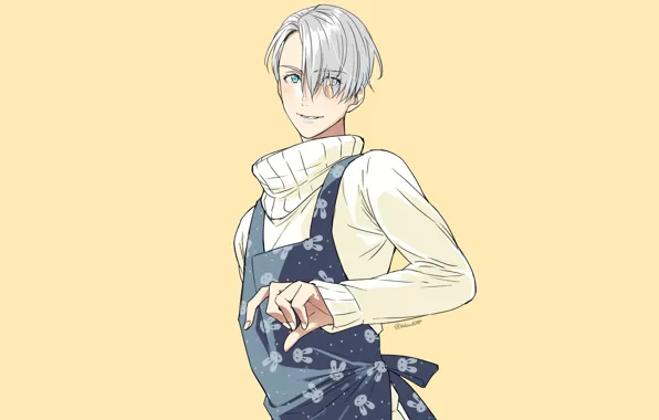 Арт, жёлтый фон, Yuri on Ice, Юрий на льду, Виктор Никифоров