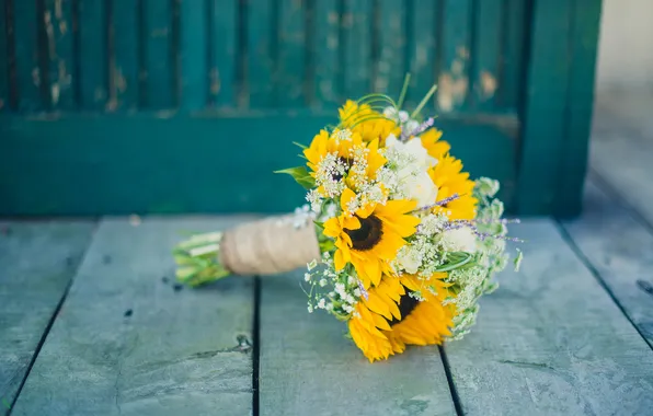Цветы, желтые, лепестки, свадебный букет