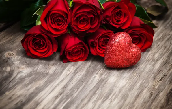 Розы, red, love, бутоны, heart, wood, flowers, romantic
