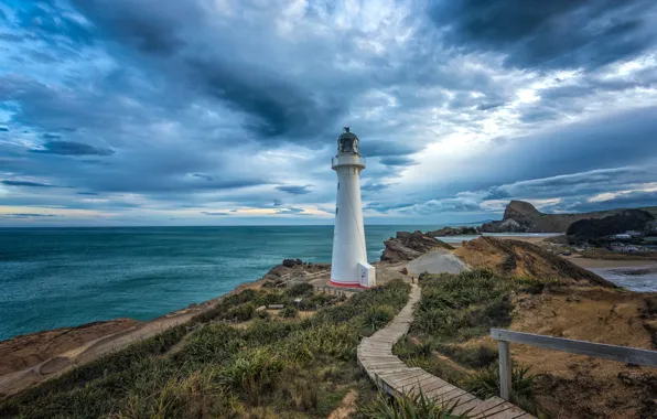 Картинка побережье, маяк, Новая Зеландия, New Zealand