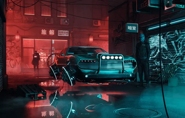 Отражение, Авто, Город, Неон, Машина, Люди, Стиль, City