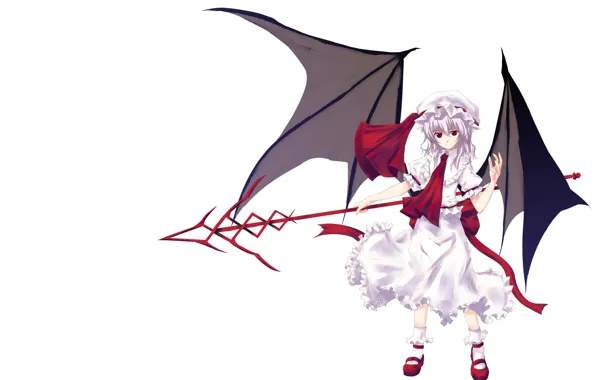 Девочка, белый фон, копьё, Touhou, Тохо, Тоухоу