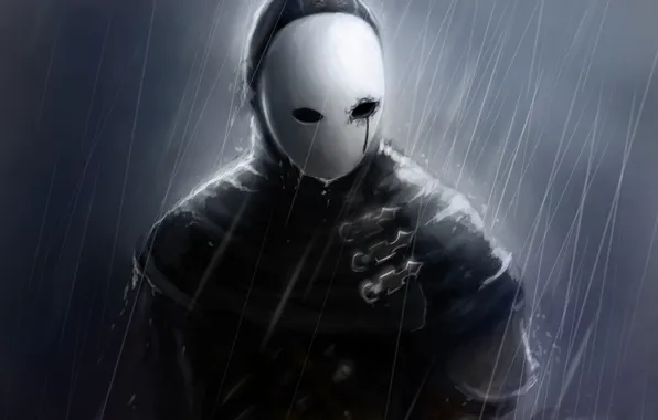 Дождь, маска, арт, мужчина, Dark Souls