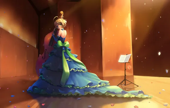Девушка, сцена, платье, музыкальный инструмент, Hibike! Euphonium