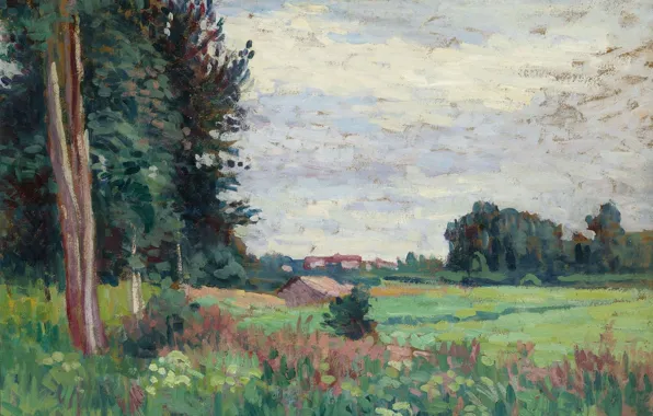 Пейзаж, картина, Максимильен Люс, Maximilien Luce, Вид в Меревиле