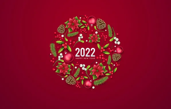 Картинка шарики, цветы, фон, праздник, цифры, Новый год, new year, шишки