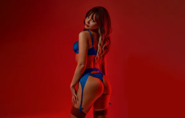 Lingerie, ass, bra, panties, studio, model, women, brunette