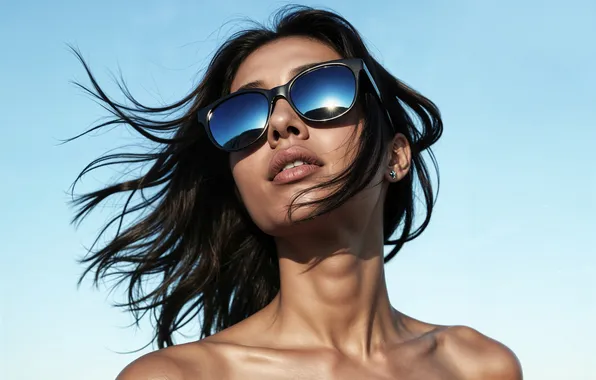 Картинка sky, woman, blue, sunglasses, against