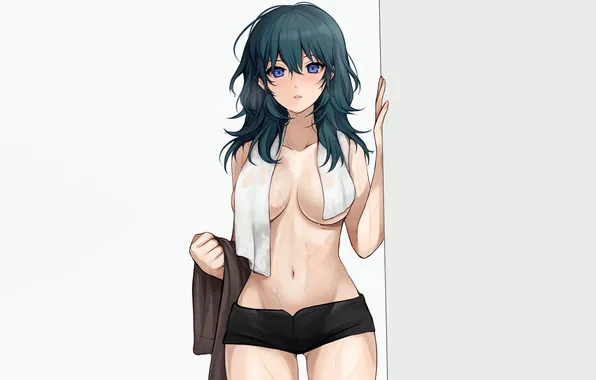 Girl, sexy, wet, shorts, long hair, boobs, sexy girl, anime