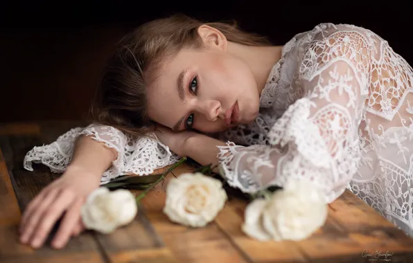 Взгляд, девушка, цветы, лицо, поза, фото, Анна Шувалова