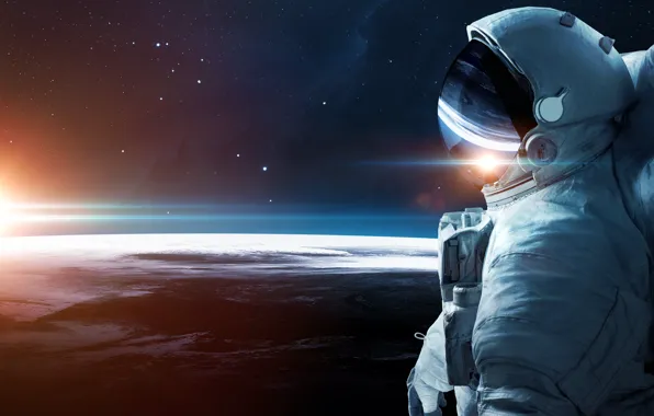 Картинка космос, космонавт, атмосфера, арт, Земля, гравитация, красотища, бесконечность