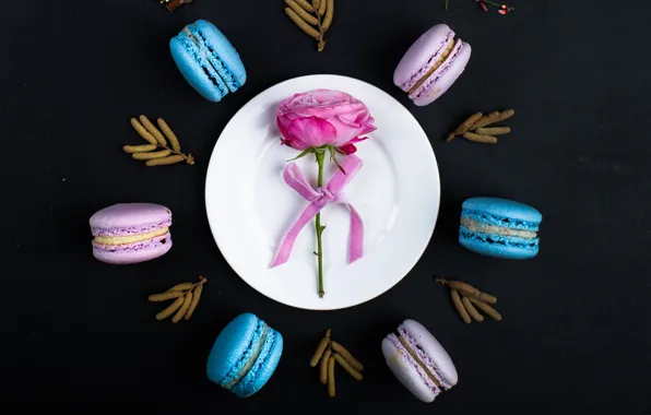 Цветок, фон, роза, пирожное, cake, выпечка, background, macaroons