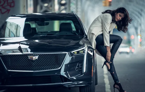 Картинка CADILLAC CT6-V, шпильки, автомобиль, женщина, транспорт