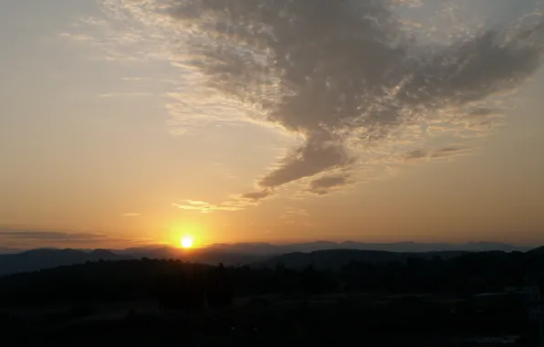 Картинка солнце, облака, горы, Рассвет