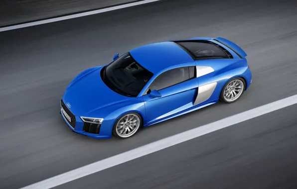 Дорога, асфальт, Audi, разметка, синяя, V10, вид с верху, 2015