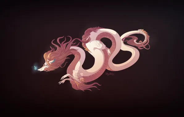 Дракон, Бабочка, Фон, Fantasy, Dragon, Mythology, Art, Фантастика