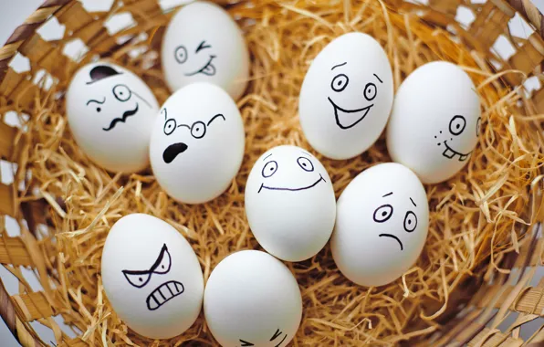 Картинка корзина, яйца, Пасха, smile, Easter, eggs, funny