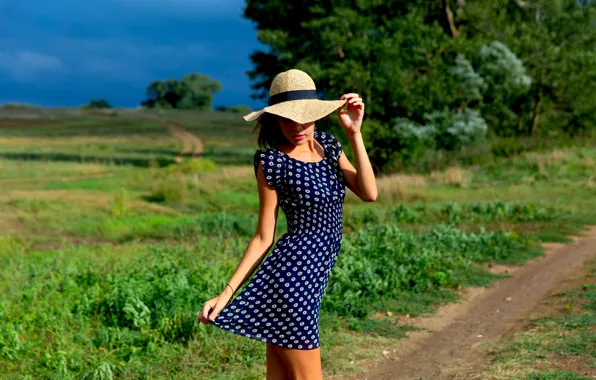 Картинка dress, field, hat, woman, young, beautiful, perfect, Ukraine