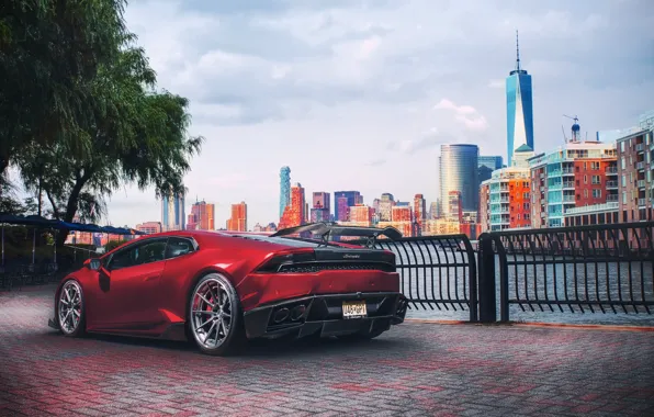 Картинка Lamborghini, light, red, New York, New Jersey, Huracan