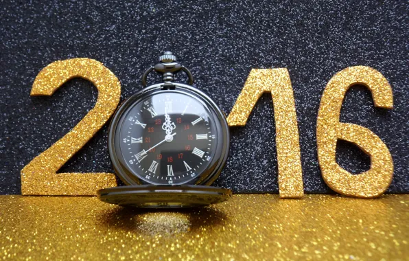 Картинка часы, Новый Год, цифры, golden, New Year, Happy, glitter, 2016