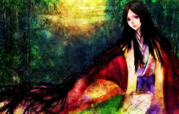 Картинка взгляд, девушка, краски, удивление, art, sasaki ryou