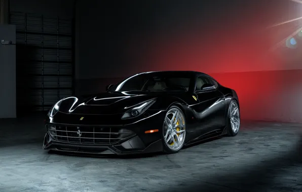 Картинка Ferrari, Power, Front, Black, Supercar, Berlinetta, F12, Wheels