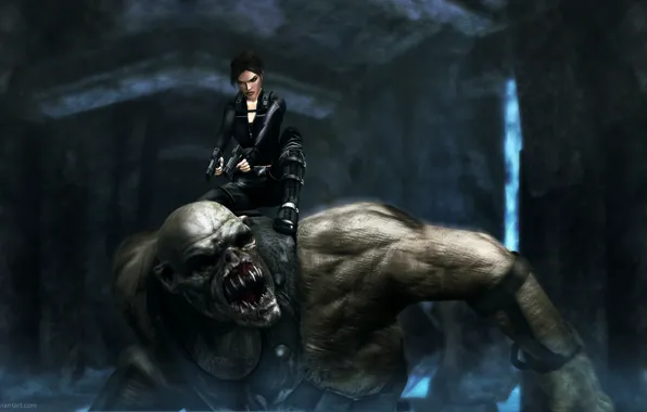 Пистолеты, монстр, Tomb Raider, underworld, Lara Croft