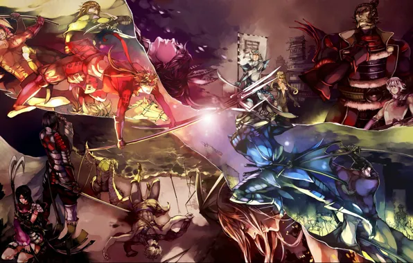 Коллаж, парни, воины, самураи, Sengoku Basara, Эпоха Смут