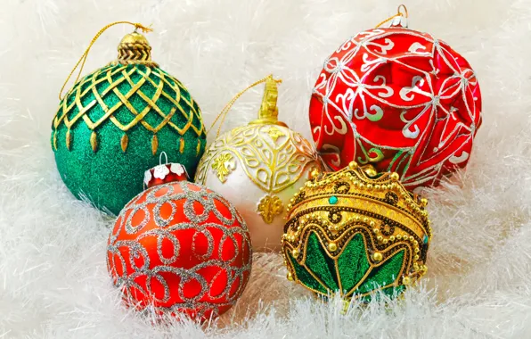 Картинка украшения, праздник, шары, игрушки, Новый Год, зеленые, Рождество, красные
