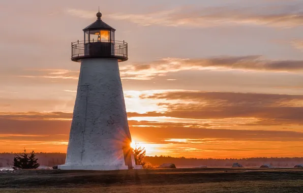 Ночь, маяк, Massachusetts, Mattapoisett, Shell Beach