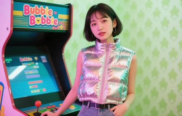 Green, fashion, arcade, vest, AI art, retro console, 1990s