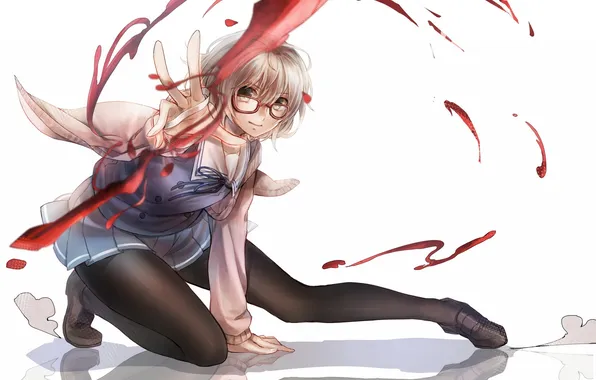 Взгляд, девушка, поза, кровь, жест, art, kyoukai no kanata, kuriyama mirai