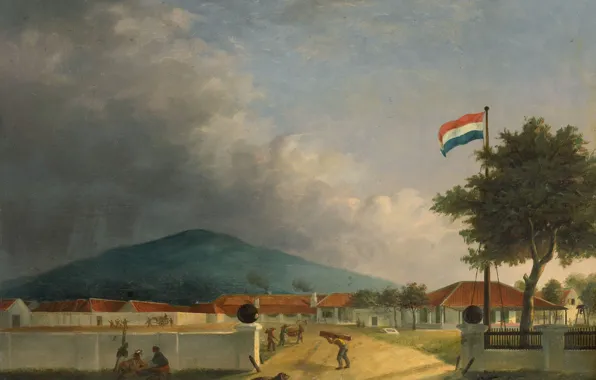 Пейзаж, масло, картина, 1849, Herman Theodorus Hesselaar, Сахарный завод Кедавонг в Пасуруане на Яве