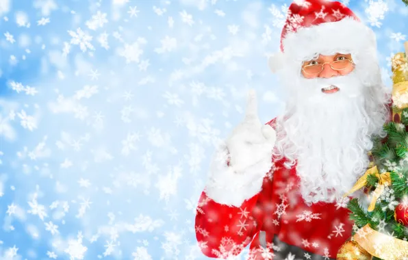 Снежинки, елка, Рождество, Новый год, Санта Клаус, Дед Мороз, New Year, smiling Santa