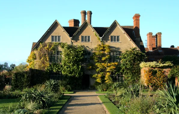 Картинка дом, газон, Англия, дорожка, особняк, кусты, Packwood House