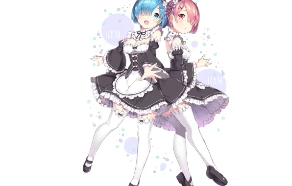 Белый, фон, девушки, демоны, anime, art, сёстры, близнецы