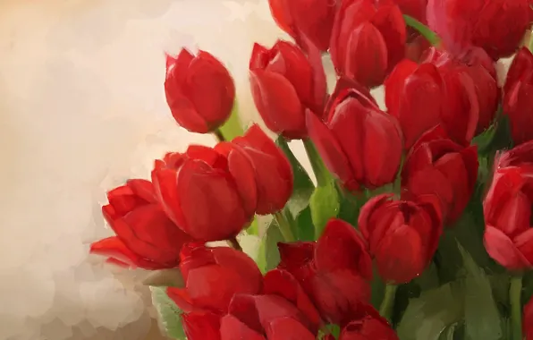 Картинка фон, букет, арт, тюльпаны, красные