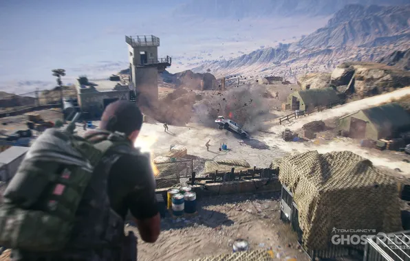 Взрыв, деревня, солдат, ghost recon wildlands