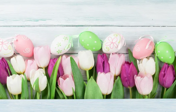 Цветы, яйца, весна, colorful, Пасха, happy, wood, pink