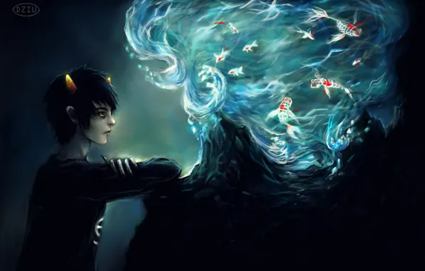 Вода, рыбы, монстр, мужчина, Homestuck, Каркат Вантас, Karkat Vantas, Хоумстак