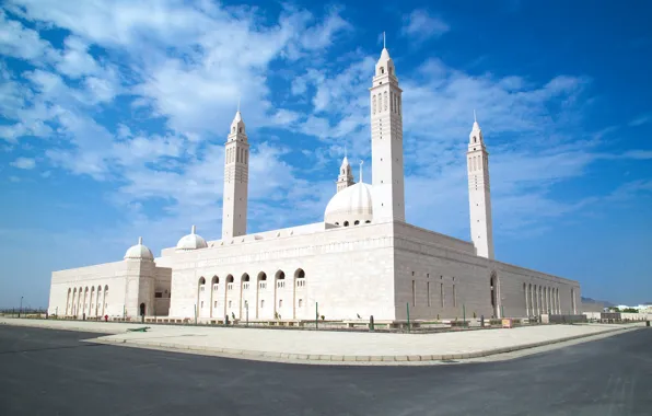 Небо, мечеть, минареты, Оман, Sultan Qaboos Grand Mosque, Мечеть Султана Кабуса