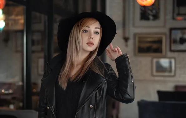 Картинка Валерия, взгляд, шляпа, поза, портрет, куртка, Mutlu Anas, девушка