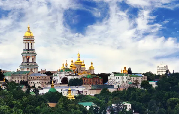 Картинка небо, город, фото, собор, храм, Украина, монастырь, Киев