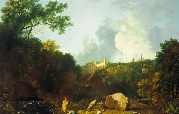 Картинка пейзаж, картина, Пейзаж в Тиволи с Видом на Виллу Мецената, Ричард Уилсон