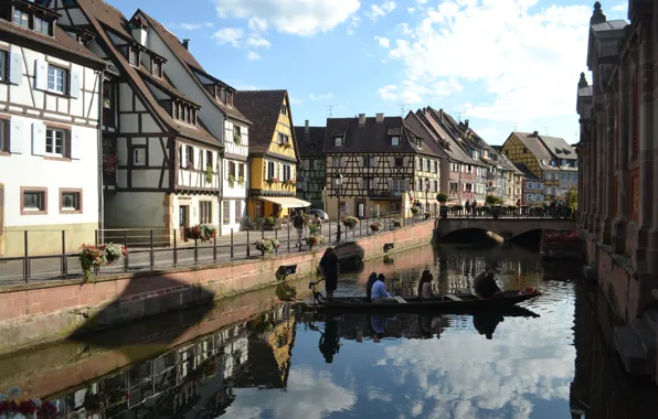 Картинка Франция, Дома, Канал, Здания, Bridge, France, Мостик, Colmar