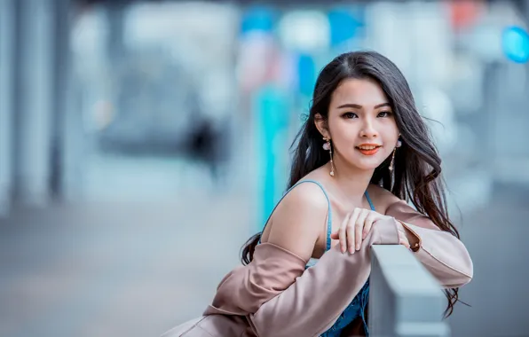 Взгляд, девушка, волосы, азиатка, милашка, боке