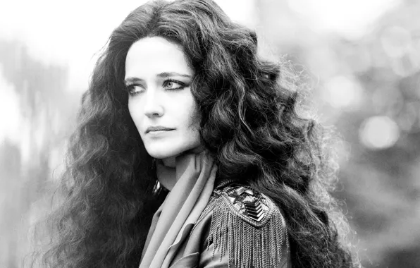 Картинка актриса, черно-белое, локоны, Ева Грин, Eva Green