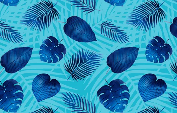 Картинка листья, синий, текстура, голубой фон, pattern, leaves